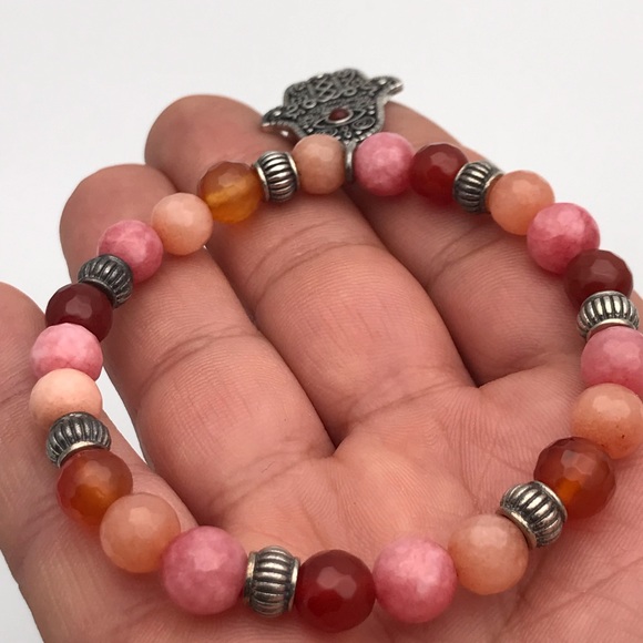 Sterling Silver Morocco 925 Agate Hamsa Bracelet - Picture 7 of 9